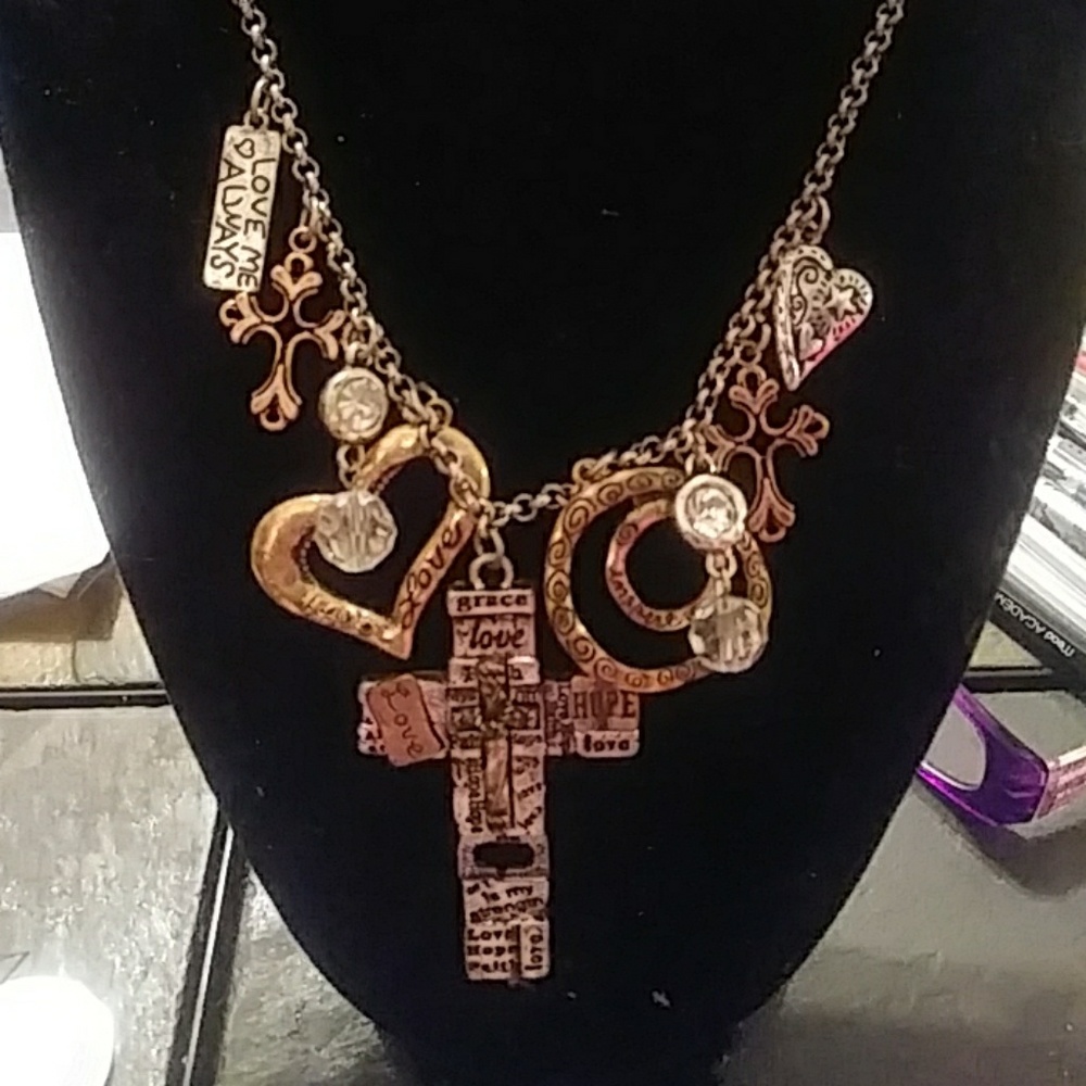 Super Chic Tri-colored Cross Necklace with lots of